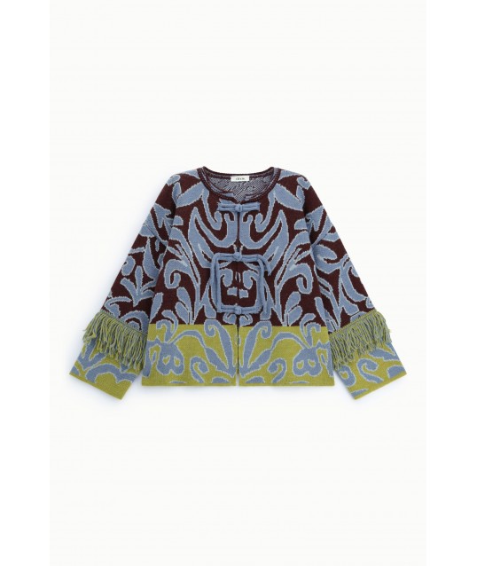Cardigan Jacquard Con Frange E Chiusura A Nodo Dixie