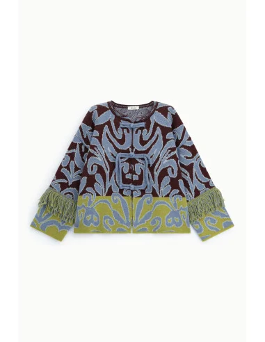 Cardigan jacquard à franges et fermeture nouée Dixie