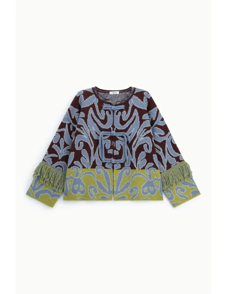 Cardigan jacquard à franges et fermeture nouée Dixie