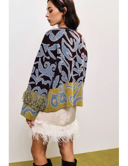 Cardigan Jacquard Con Frange E Chiusura A Nodo Dixie