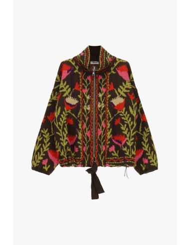 Cardigan à fermeture éclair et motif floral jacquard Dixie