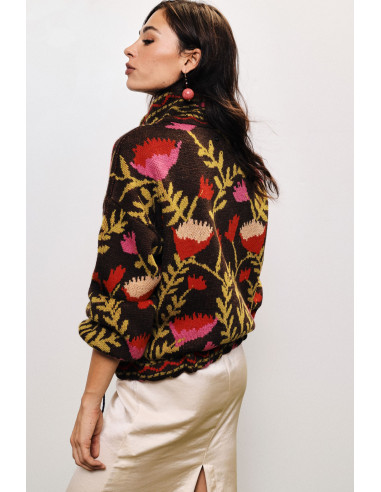 Cardigan à fermeture éclair et motif floral jacquard Dixie