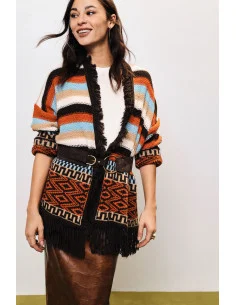 Dixie Fringed Poncho with Geometric Patterns