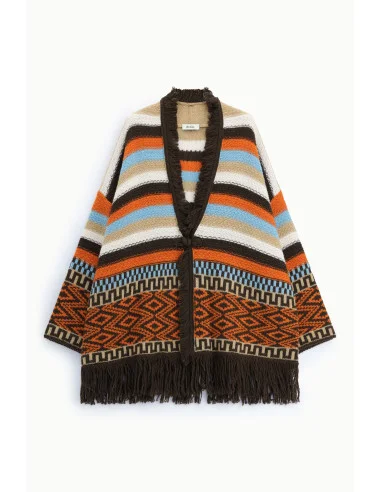 Poncho à franges et motifs géométriques Dixie