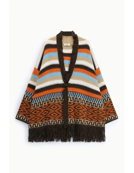Poncho à franges et motifs géométriques Dixie