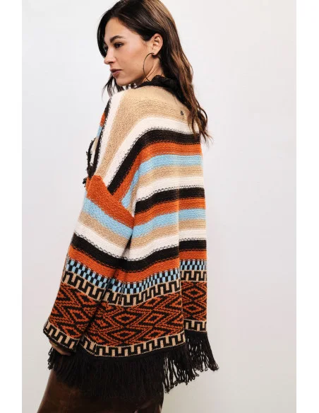 Poncho à franges et motifs géométriques Dixie