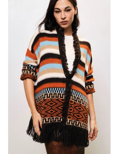 Poncho à franges et motifs géométriques Dixie