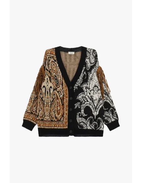 Cardigan à motif jacquard avec franges latérales Dixie