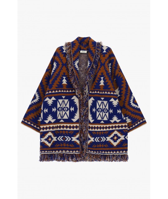 Poncho Con Frange, Fantasia Geometrica Jacquard Dixie