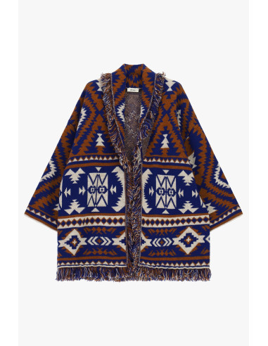 Poncho à franges, motif géométrique jacquard Dixie