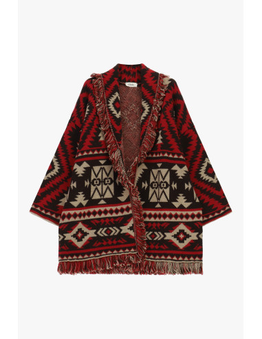Fringed Poncho, Dixie Geometric Jacquard Pattern