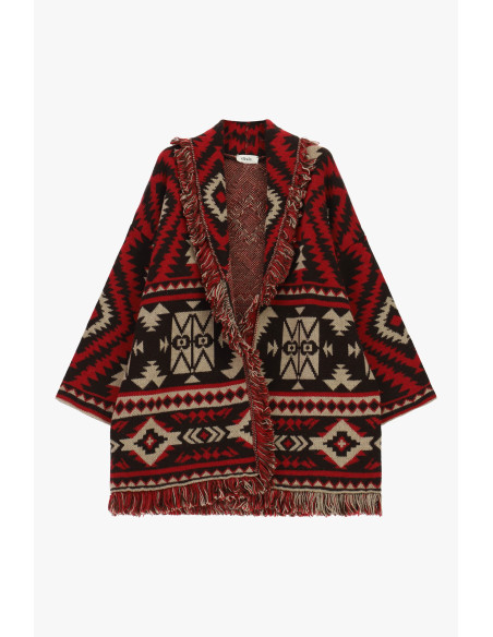 Fringed Poncho, Dixie Geometric Jacquard Pattern