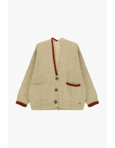Oversized Cardigan with Contrast Trimming and Dixie Pockets
