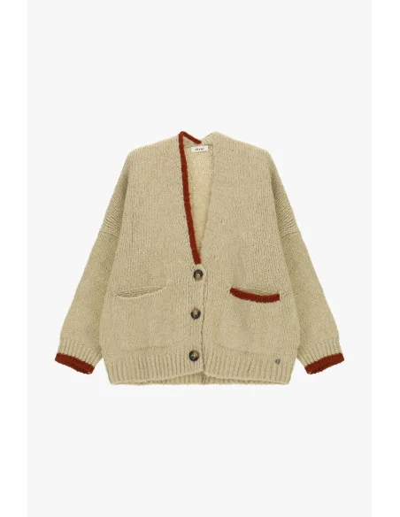 Oversized Cardigan with Contrast Trimming and Dixie Pockets