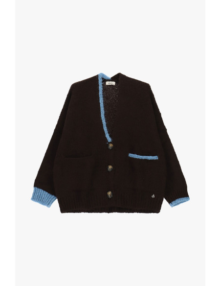 Oversized Cardigan with Contrast Trimming and Dixie Pockets