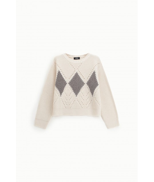 Pull à col rond avec motif de losanges ajourés « Dixie »