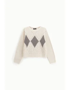 Pull col rond à motif de losanges ajourés Dixie 2