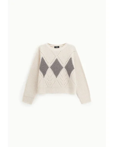 Crew-Neck Sweater with Openwork Diamond Pattern Dixie