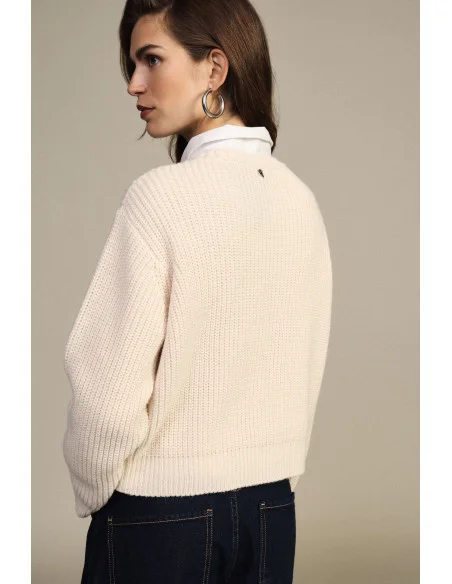 Crew-Neck Sweater with Openwork Diamond Pattern Dixie