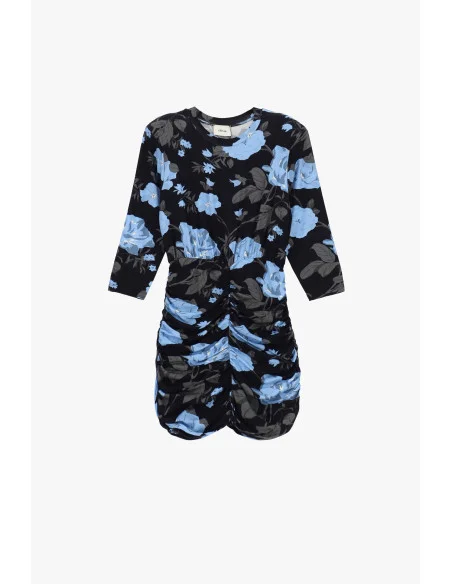 Short Floral Print Dress with Ruching Dixie