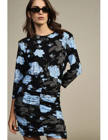 Short Floral Print Dress with Ruching Dixie