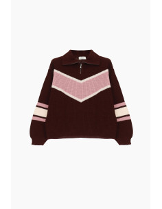 V Dixie Ribbed Crew-Neck Jumper with Zip and Pattern - Vestiti Firm... 2