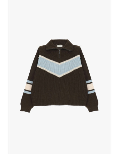 Maglione Girocollo A Costine Con Zip E Motivo A V Dixie