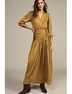 Robe longue croisée à franges et manches longues Dixie - Vestiti Fi...