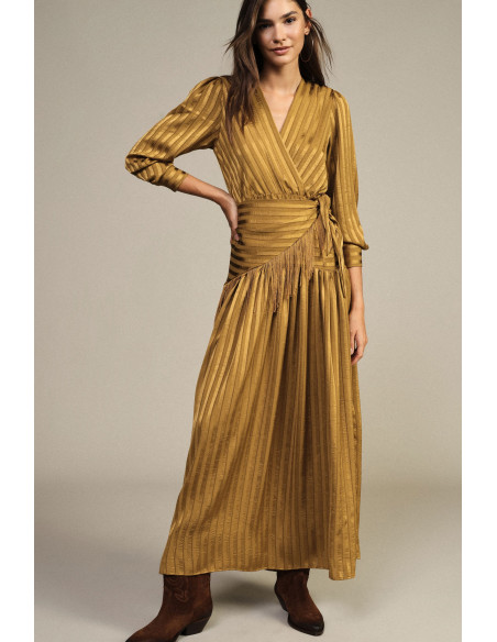Robe longue croisée à franges et manches longues Dixie - Vestiti Fi...