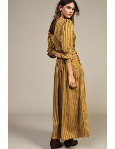 Robe longue croisée à franges et manches longues Dixie - Vestiti Fi...