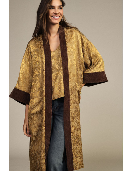 Duster Coat with Wide Sleeves and Contrasting Trim Dixie