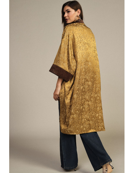 Duster Coat with Wide Sleeves and Contrasting Trim Dixie
