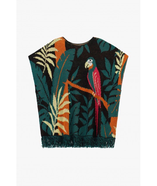 Poncho Fantasia Tropicale Con Frange Dixie