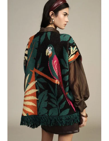 Poncho Fantasia Tropicale Con Frange Dixie