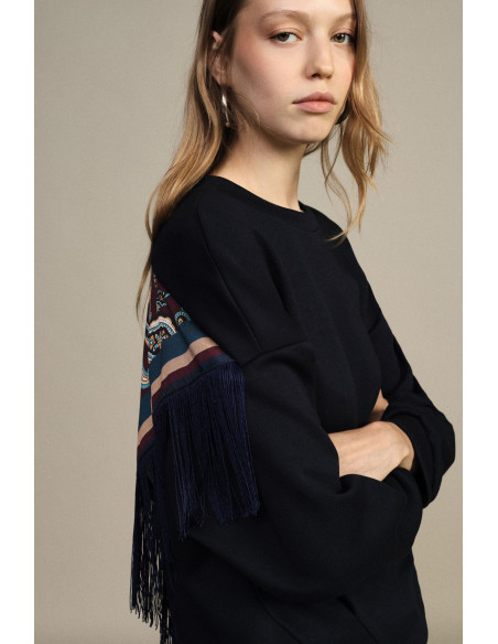 Dixie Crew-neck Sweatshirt with Wide Sleeves and Rounded Hem - Vest...