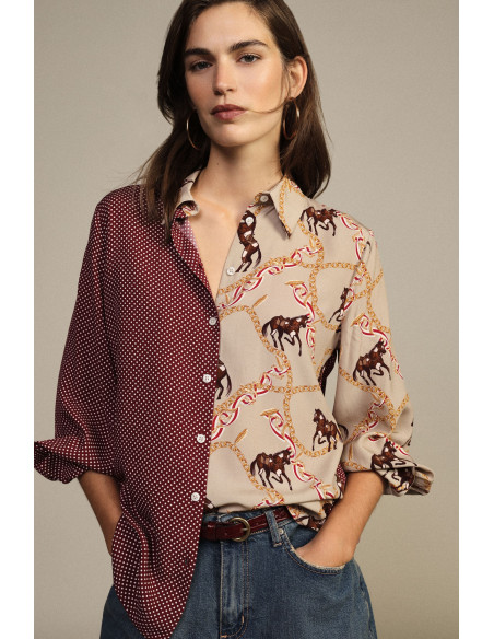 Dixie Patterned Patch Shirt with Horses and Polka Dots Print - Vest...