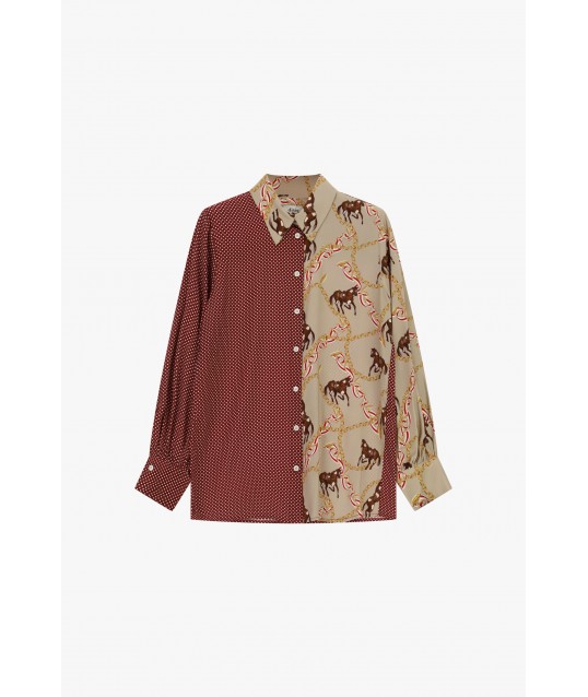 Dixie Patterned Patch Shirt with Horses and Polka Dots Print