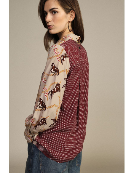 Dixie Patterned Patch Shirt with Horses and Polka Dots Print - Vest...