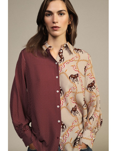 Dixie Patterned Patch Shirt with Horses and Polka Dots Print - Vest...