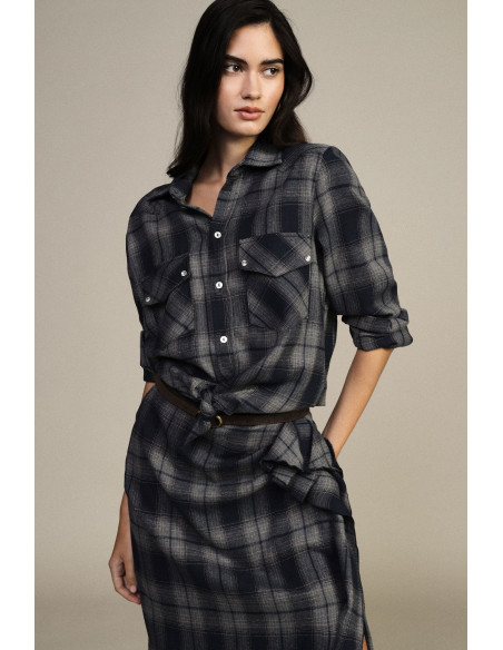 Camicia A Quadri Con Doppia Tasca E Nodo Frontale Dixie