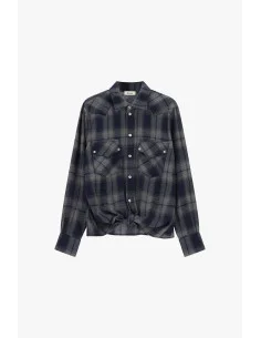 Plaid Blouse With Double Pocket And Front Knot Dixie 2
