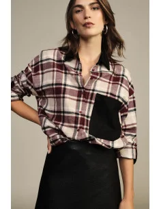 Plaid Blouse with Pocket and Contrasting Collar Dixie