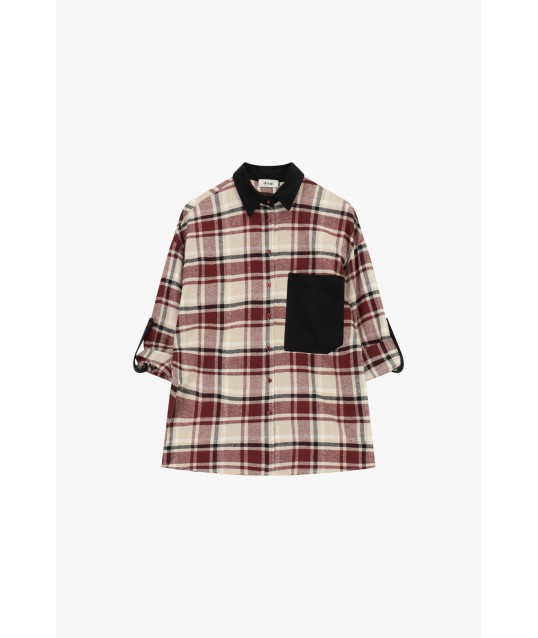 Camicia A Quadri Con Tasca E Colletto Contrasto Dixie