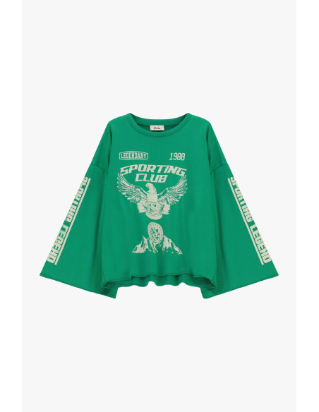 Dixie Oversized Sweatshirt with Front Print and Wide Sleeves - Vest...