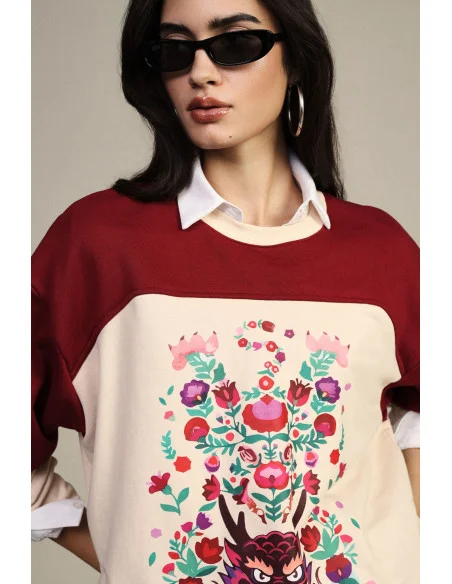 Crew-Neck Sweatshirt with Floral Print and Graphic Details Dixie
