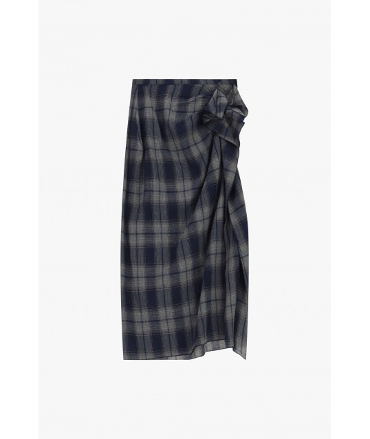 Dixie Checked Midi Skirt with Side Draping