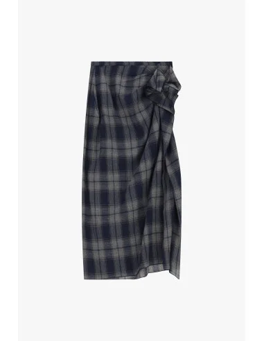Checked Midi Skirt With Side Draping Dixie