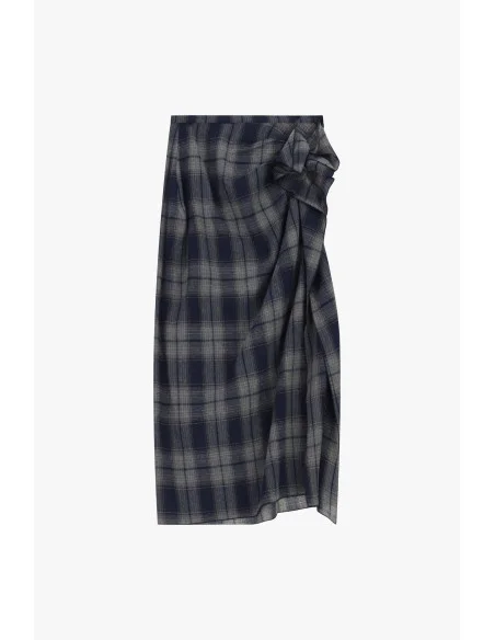 Gonna Midi A Quadri Con Drappeggio Laterale Dixie