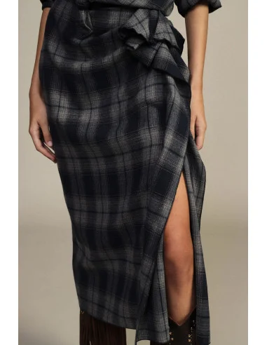Checked Midi Skirt With Side Draping Dixie