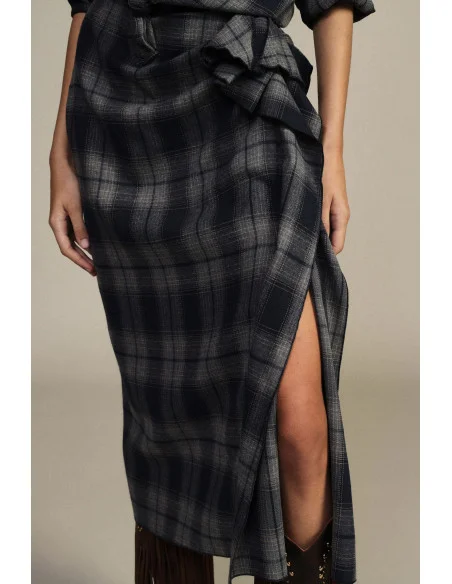 Gonna Midi A Quadri Con Drappeggio Laterale Dixie